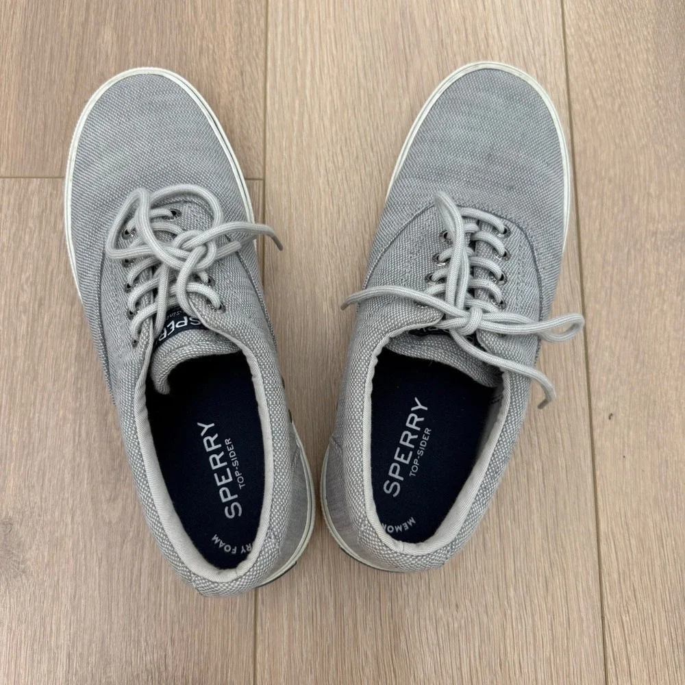 CC Sperry Top-Sider Mens Striper II CVO Gray Canvas Sneakers STS22380 Size 9.5
